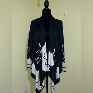 SoCa by St. John floral waterfall cardigan sweater wool S quiet luxury classic